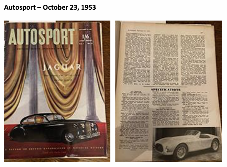 The 1953 AC Ace Prototype ‘TPL 792’ featured in the October 1953 issue of Autosport